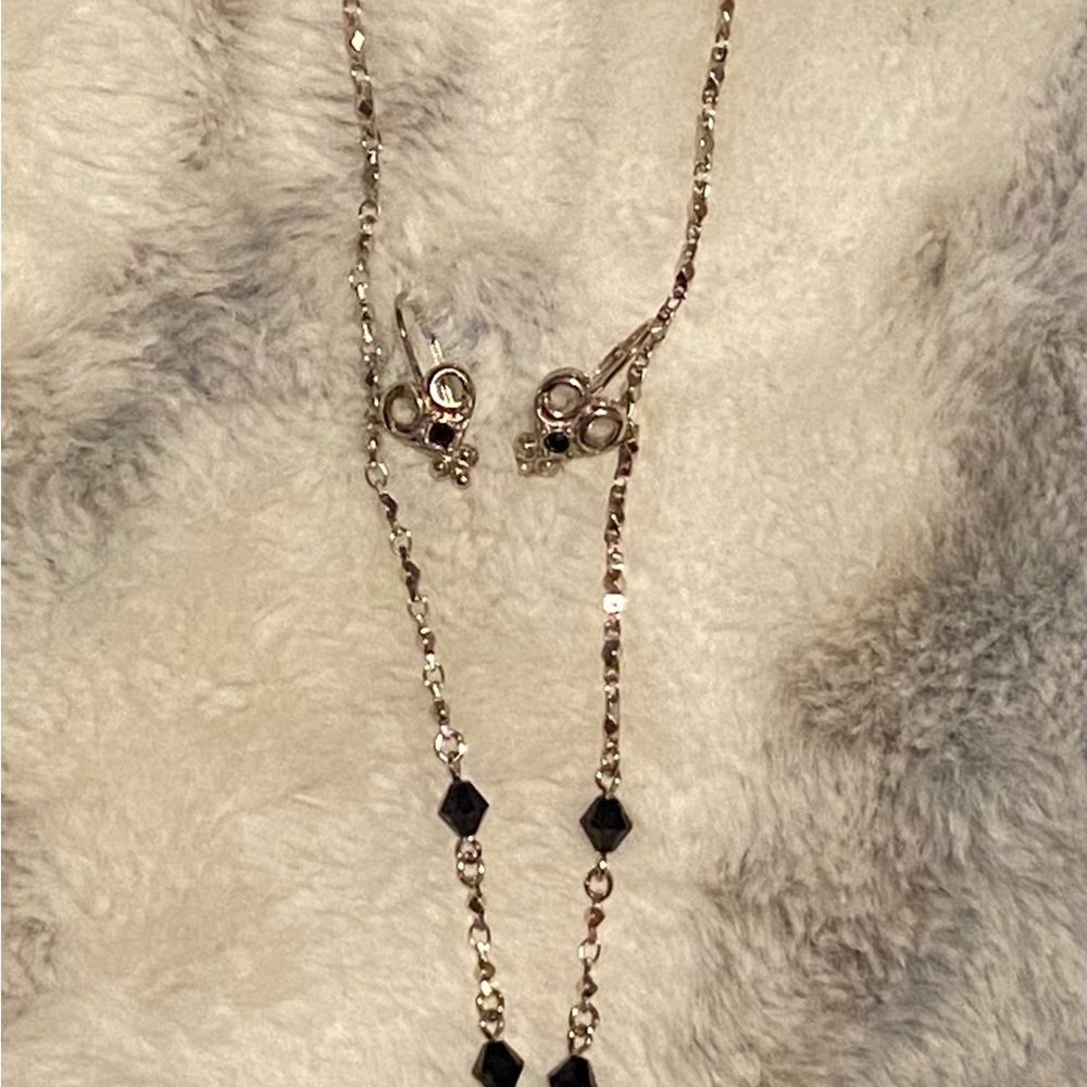 Vintage Elegant Avon Black and Silver Women's Necklace and pierced earrings set